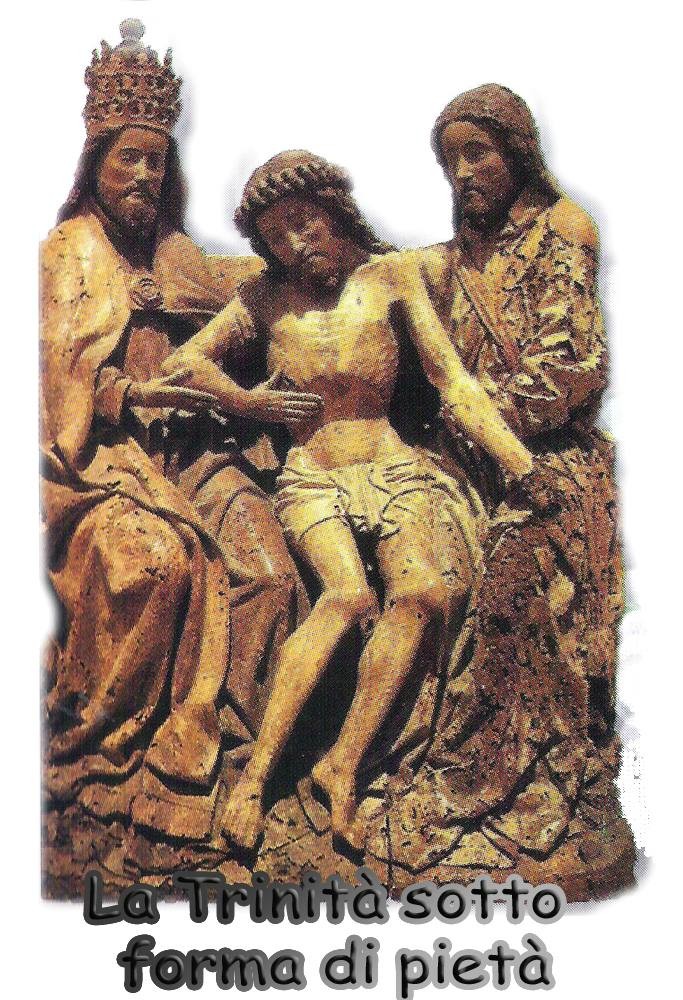 La Trinità sotto forma di Pietà, una statua in legno, del XV secolo, autore ignoto. Si trova nel Museo Civico di Termini Imerese (Palermo) Sicilia, Italia 